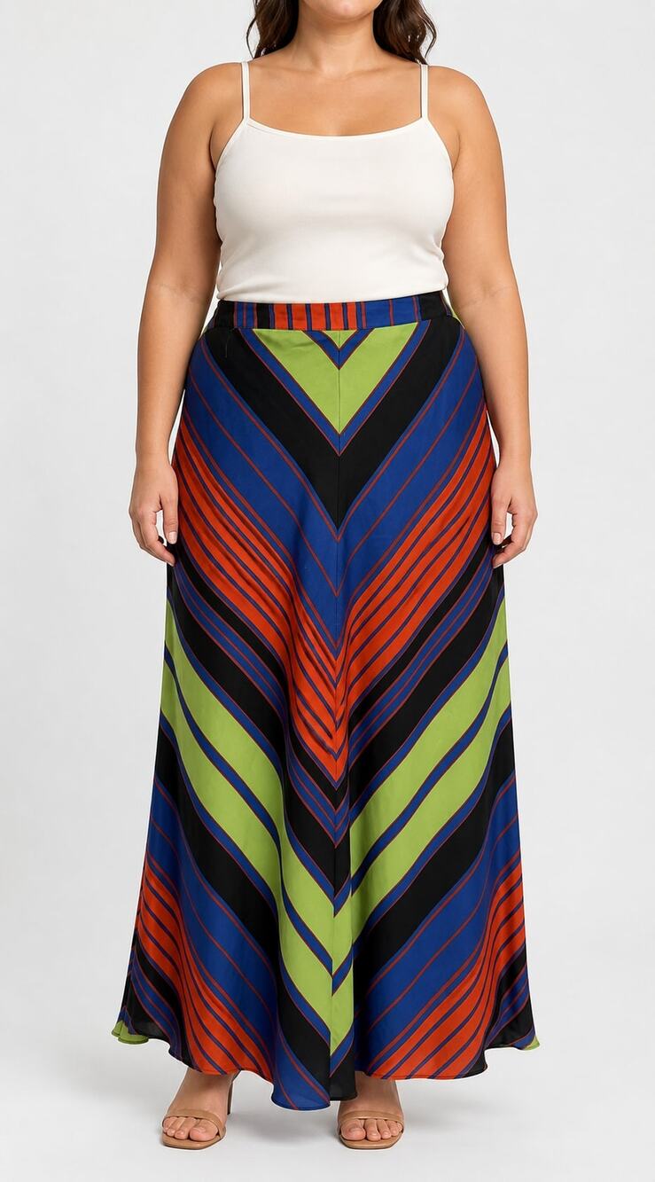 Free People Chevron Stripe Maxi Skirt Multicolor Women's 12 Boho Festival Summer